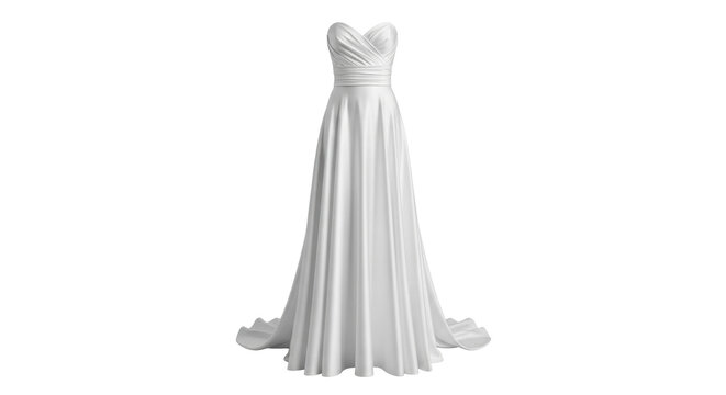 Isolated flowing strapless wedding dress, simple elegant bridal gown for a wedding or event