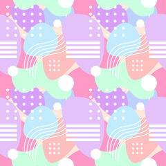 Abstract spots seamless pattern design in bright colors, for decoration interior, print posters, wrapping paper in modern style in vector. Cute kids square texture with dots, lines, blots.