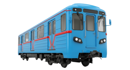 Isolated blue subway train car, urban railway transport for passengers and commuting