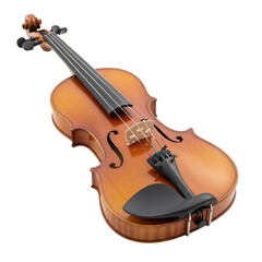 Fototapeta premium Classical wooden violin with strings and bridge detailed close-up musical instrument photography isolated on transparent background