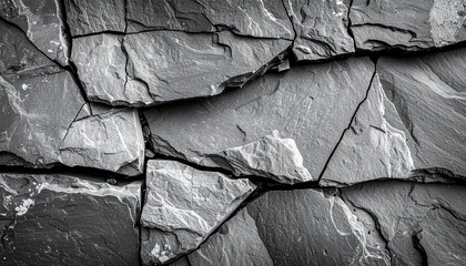 Close-up view of fractured dark gray stone