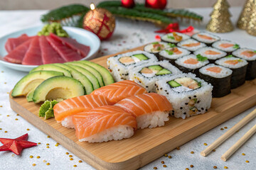 Variety Sushi Set with Salmon, Tuna, and Avocado