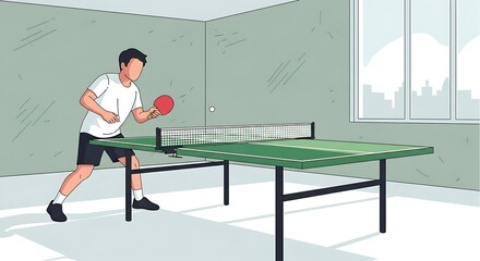 Man plays table tennis.