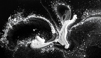 Abstract swirls of white substance on a black background