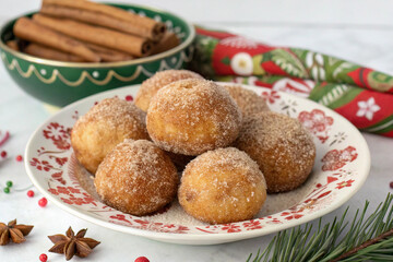 Spiced Fried Dough Treats with Cinnamon Sticks