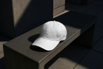 Minimalist cap mockup on bench png, transparent design