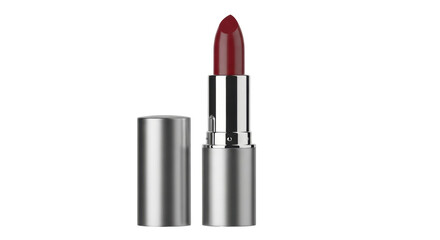 Obraz premium Isolated Opened lipstick tube of deep red color cosmetics on light background for makeup