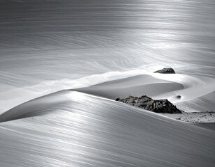 Abstract monochrome landscape, flowing water, sculpted sand