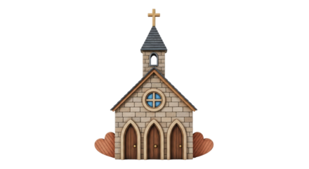 Isolated building architecture for faith expression, a church illustration with religious cross