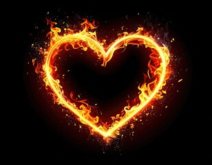 Fiery heart shape outline with flames