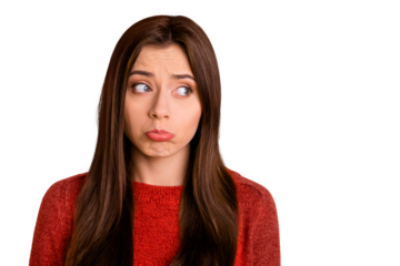 No one loves me.... Portrait of discontent unhappy woman have communication relationship problem suffer from autumn melancholy stare cry wear red jumper isolated over bright color background