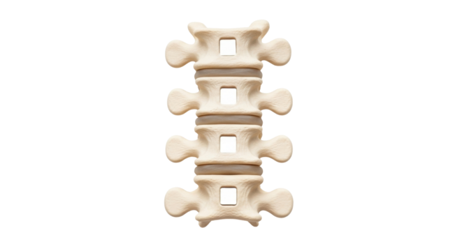 Isolated human lumbar vertebrae model demonstrating bone structure, spine health and anatomy