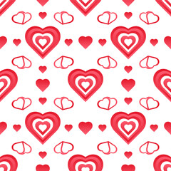 Square seamless hearts pattern isolated on white background. Cute love pattern with red gradients hearts. Cropped trendy pattern with changeable background for printing, wrapping paper, fabric.