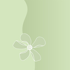 Green square background with doodle flower and space for text. Trendy backdrop design for social media, print, newsletters. Natural and eco-friendly background for cosmetics, spa, and health themes.
