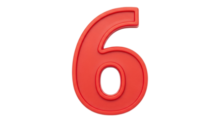 Isolated red number six, mathematical figure for learning numbers, numeric symbol for education