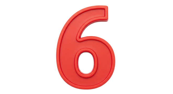 Isolated red number six, mathematical figure for learning numbers, numeric symbol for education