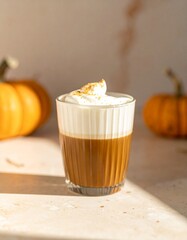 Cozy Autumn Pumpkin Spice Latte on Rustic Countertop – Warm Fall Coffee Drink Photography