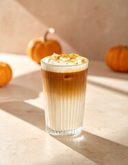 Cozy Autumn Pumpkin Spice Latte on Rustic Countertop – Warm Fall Coffee Drink Photography
