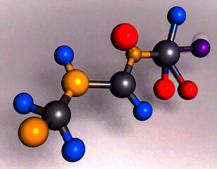 A 3D ball-and-stick model of a complex organophosphate molecule, illustrating its atomic structure and chemical bonds against a plain background.