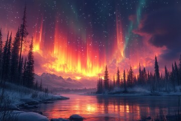 A beautiful aurora lights up the night sky.