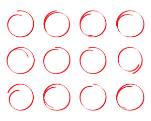 Hand drawn cartoon circle line vector illustration, doodle sketch style for concept design. Red circle line sketch icon in hand drawn style. Circular scribble doodle vector illustration. EPS 10.