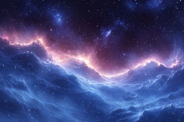 Blue nebula with various shades spreading across space.