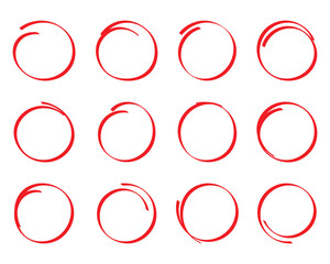 Hand drawn cartoon circle line vector illustration, doodle sketch style for concept design. Red circle line sketch icon in hand drawn style. Circular scribble doodle vector illustration. EPS 10.