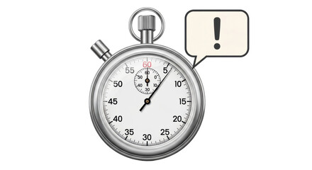 Isolated stopwatch with exclamation point symbol in speech bubble for alert or warning time