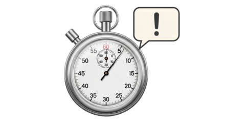 Isolated stopwatch with exclamation point symbol in speech bubble for alert or warning time