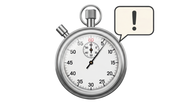 Isolated stopwatch with exclamation point symbol in speech bubble for alert or warning time