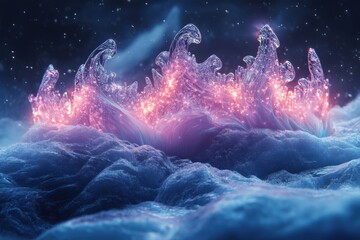 Frozen mountain with ice crystals.