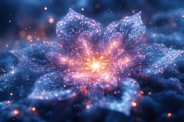 A flower illuminated by glowing lights.