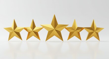 Fototapeta premium Five gold star on white background. Rating system for product review. Concept of excellence and best customer service award.