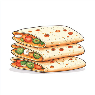 stacked quesadillas with vegetables, white background clip art preview
