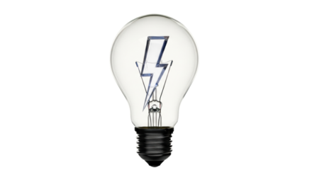 Isolated light bulb with energy flash representing new innovative electrifying idea concept