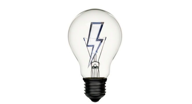 Isolated light bulb with energy flash representing new innovative electrifying idea concept