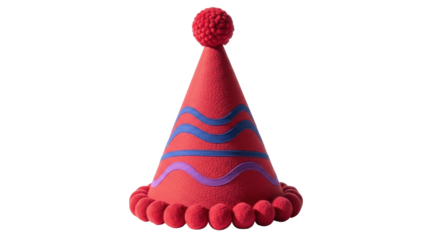 Isolated party hat, red birthday decoration, festive cap with pom-pom, holiday celebration gear