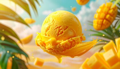Mango Ice Cream Scoop Splash