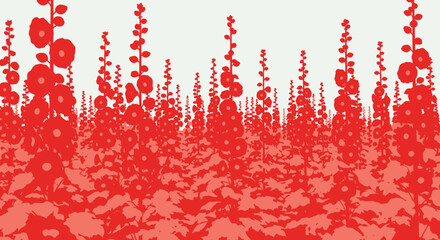 Obraz premium Field of red stylized hollyhocks on light backdrop