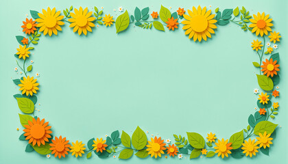 Obraz premium floral border with sunflowers on mint green background
