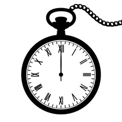 レトロな懐中時計の白黒イラスト