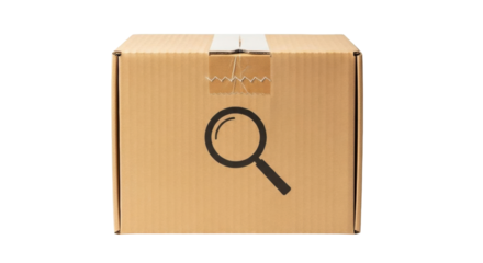 Isolated cardboard box with a magnifier graphic, perfect for delivery service ideas