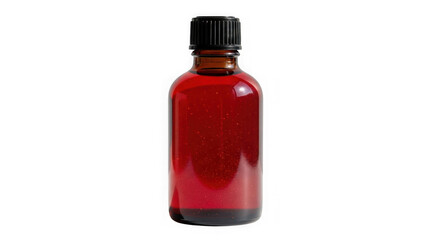 3d amber glass bottle with red liquid isolated on transparent background