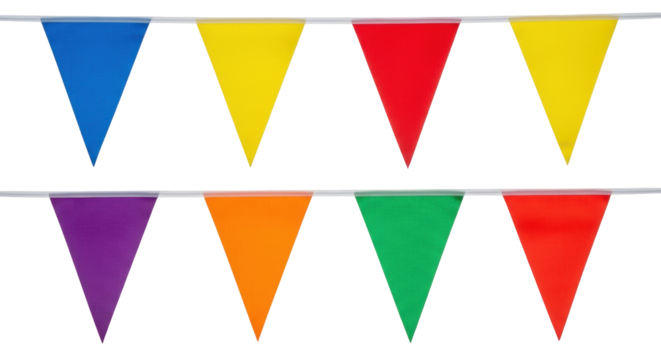 Isolated colorful pennant banner bunting flags for party decoration, event celebration