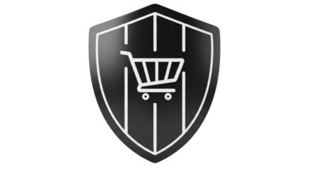 Isolated shield with shopping cart offering protection for online purchases concept