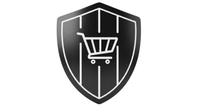 Isolated shield with shopping cart offering protection for online purchases concept