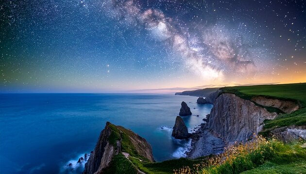 Milky Way Over Coastal Cliffs - Powered by Adobe