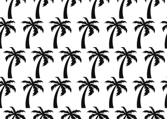 Seamless palm tree pattern in black silhouette on white background, tropical coconut tree vector design for summer, beach, vacation, fabric, wallpaper, and textile.