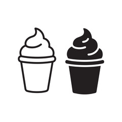 Minimalist Soft Serve Ice Cream Cup Icons in Outline and Bold Silhouette Style. 
