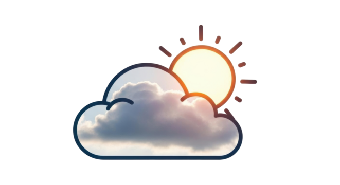 Isolated Sun and Cloud Weather Icon, Cartoon Weather Forecast Symbol for Digital Design Element